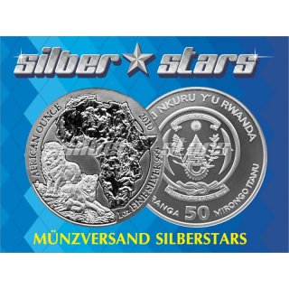 1 OZ Silber Ruanda 2010 Löwe in Folie