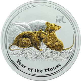 1 OZ Silver Mouse 2008 Lunar II gilded