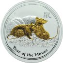 1 OZ Silber Maus 2008 Lunar II mit Goldapplikation in Kapsel