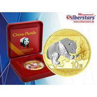 10 Yuan China Panda 2016 gilded reverse in Box + CoA