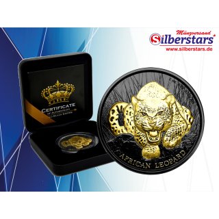 1 OZ Silber African Leopard 2017 Ghana Gold Black Empire Edition