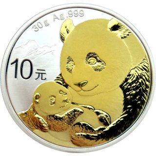 10 Yuan China Panda 2019 mit Goldapplikation