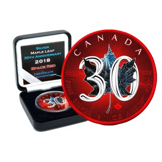 1 OZ Silber Maple Leaf 2018  &quot;30 Jahre Maple Leaf&quot;  Space Red Color Edition