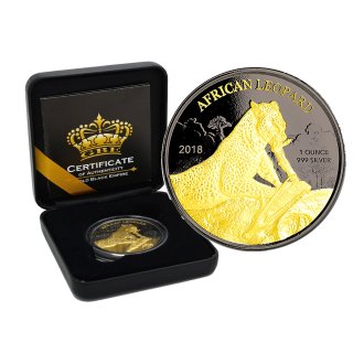 1 OZ Silber African Leopard 2018 Ghana Gold Black Empire Edition