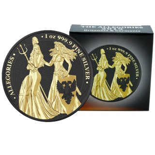 The Allegories 2019 Britannia &amp; Germania 1 oz 999 Silber Black Gold Space Edition