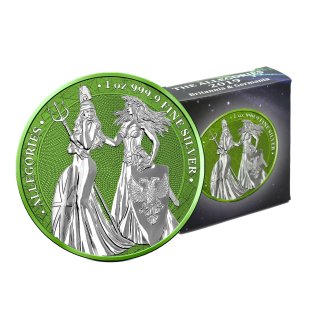 The Allegories 2019 Britannia &amp; Germania 1 oz 999 Silber Space Green Edition