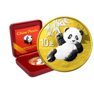 10 Yuan China Panda 2020 gilded reverse in Box + CoA