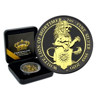 2 OZ  Silber Queens Beasts White Lion of Mortimer 2020 Gold Black Empire Edition