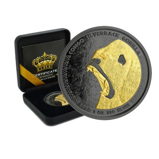 1 OZ Silber Congo Silberr&uuml;cken Gorilla 2020 Gold Black Empire Edition