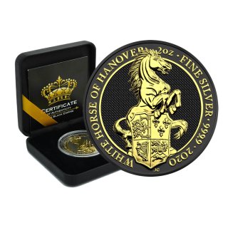 2 OZ  Silber Queens Beasts White Horse of Hanover 2020 Gold Black Empire Edition