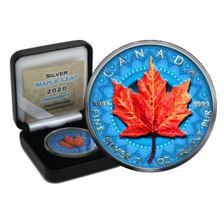 1 OZ Silber Maple Leaf 2020  Color Ornament Edition in Box + CoA