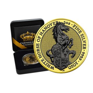 2 OZ  Silber Queens Beasts White Horse of Hanover 2020 Gold Black Empire Edition reverse