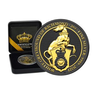 2 OZ  Silber Queens Beasts White Greyhound of Richmond 2021 Gold Black Empire Edition