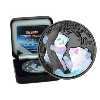 10 Yuan Silber China Panda 2021 Black Holographic Edition