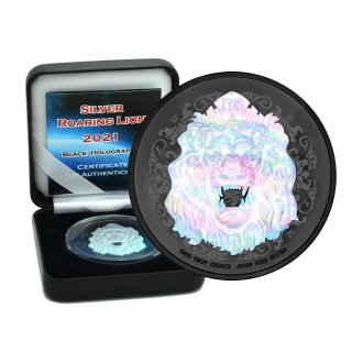 1 OZ Silber Niue Roaring Lion 2021 Black Holographic Edition
