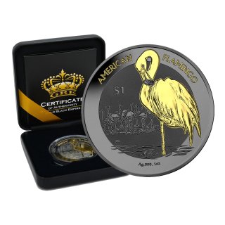 1 OZ Silber British Virgin Islands 2021 American Flamingo Gold Black Empire Edition