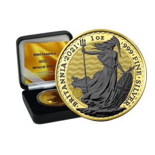 1 Unze Silber Britannia 2021 Space Gold  in Box + CoA