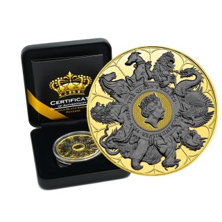 2 OZ Silber Queens Beasts Completer 2021 Gold Black Empire Edition Reverse