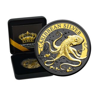 1 OZ Silber Barbados 2021 Octopus Gold Black Empire Edition