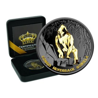 1 OZ Silber Congo Silberr&uuml;cken Gorilla 2021 Gold Black Empire Edition