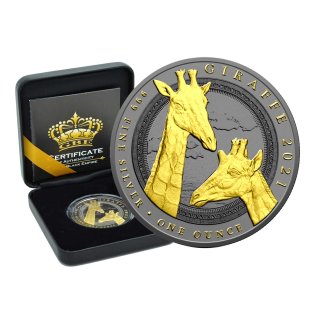 1 OZ Silber Giraffe 2021 Guinea Ecuatorial Gold Black Empire Edition