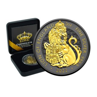 2 OZ Silber Royal Tudor Beasts Lion of England 2022 Gold Black Empire Edition