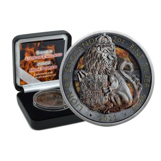 2 OZ Silber Royal Tudor Beasts Lion of England 2022 Iron Power Edition