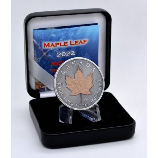 1 OZ Silber Maple Leaf 2022 Red Gold Treasure Edition in Box + CoA
