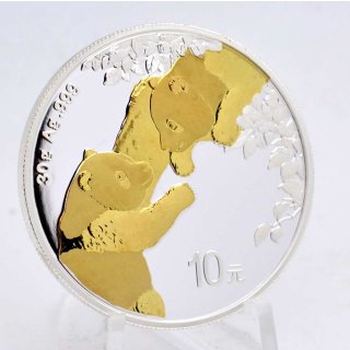 10 Yuan China Panda 2023 mit Goldapplikation