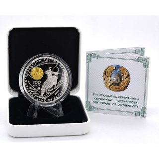 100 Tenge 2008 Chinghis Khan Silber Proof CoA Box