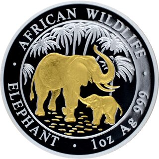 1 OZ  Somalia Elephant 2007 proof gilded