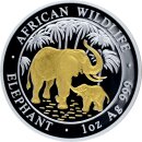 1 OZ  Somalia Elephant 2007 proof gilded