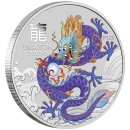 1 OZ Silber Drache 2024 Lunar III Purple color in Blister