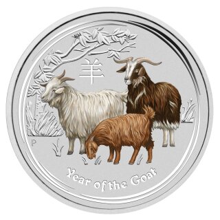 1 OZ Silber Ziege 2015 Lunar II mit Farbapplikation