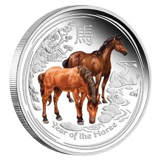 1/2 OZ Silber Pferd 2014 Lunar II mit Farbapplikation