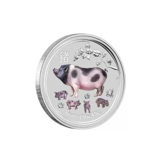2 OZ Silber Schwein 2019 Lunar II mit Farbapplikation