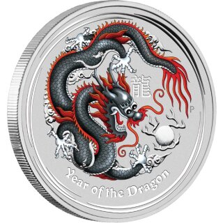1 OZ Silver Dragon 2012 Lunar II color Black