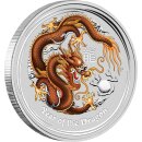 1 OZ Silber Drache 2012 Lunar II mit Farbapplikation Brown