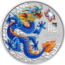 1 OZ Silber Drache 2024 Lunar III mit Farbapplikation Blau