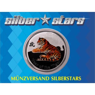 1/2  OZ Silber Tiger 2010  Lunar II mit Farbapplikation